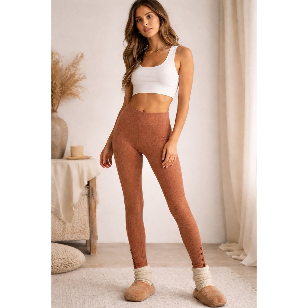 Free People Intimately Ribbed Ankle Button Legging Rose Tyrie Loungewear Soft M